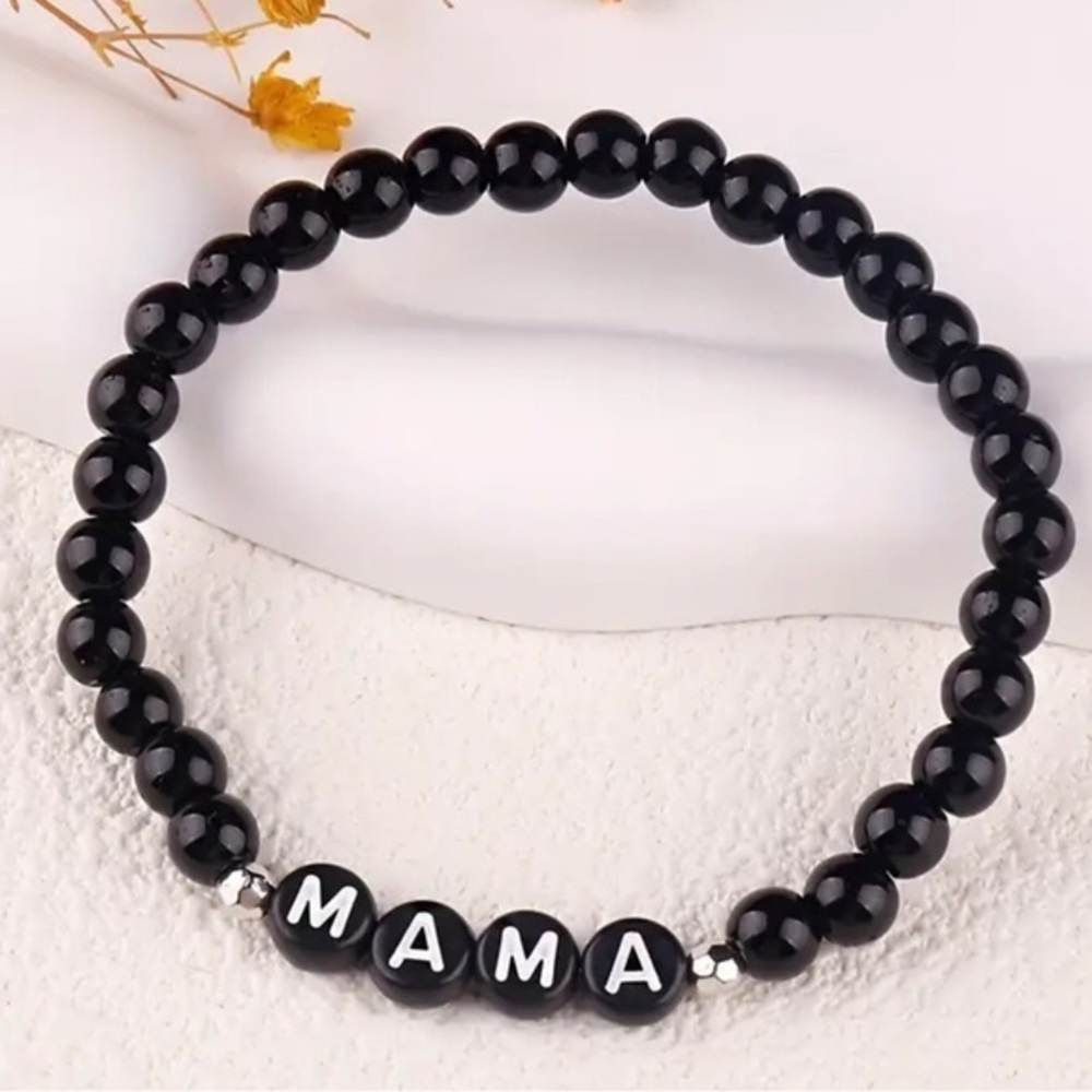 Black Beaded 'MAMA' Bracelet